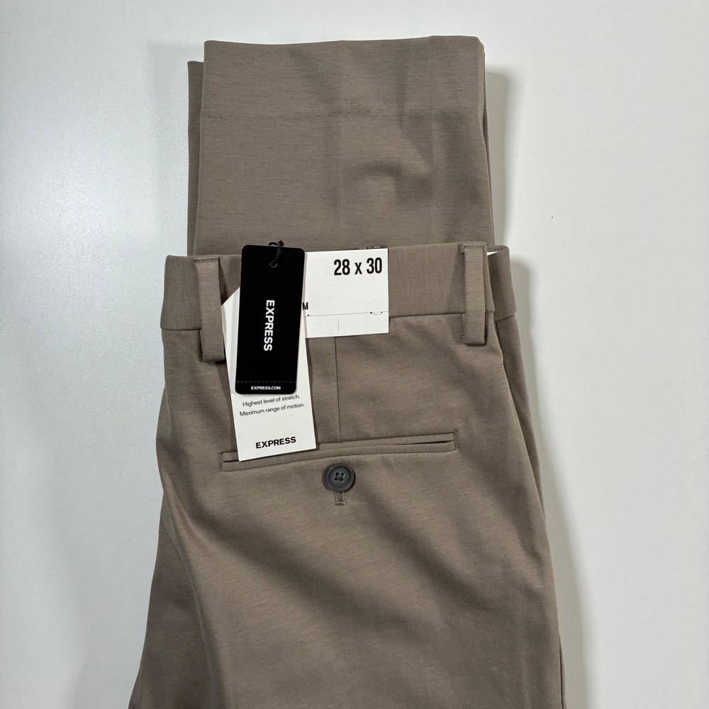 NEW Express Dress Pants 28x30 Taupe Slim 4-Way Hyper Stretch Trousers